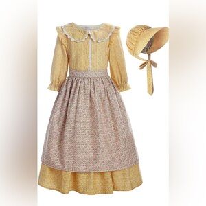 Pioneer Girl Costume Colonial Prairie Dress Yellow